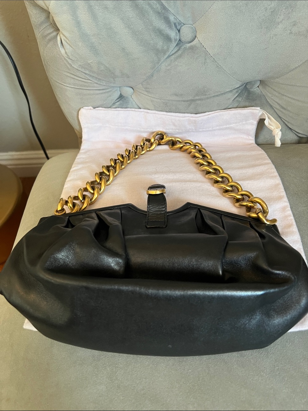Jimmy Choo Black Leather Shoulder Bag with Gold Chain Strap with bangle bracelet - Picture 10 of 15